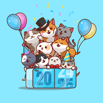 Happy New Year 2025🎉🎊🥳 2025 cartoon cute cartoon cute shiba happy new year illustration mascot new year shiba shiba cartoon