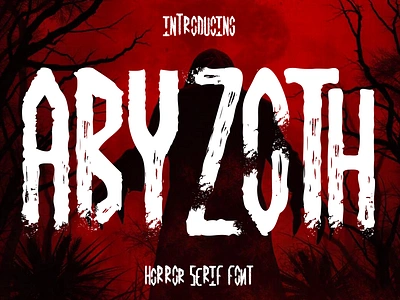 Abyzoth – Horror Serif Font branding font display font graphic design halloween font horror font illustration logo font merchandise metal modern font movie font music font packaging poster design poster font rock scary font serif font spooky font thriller font