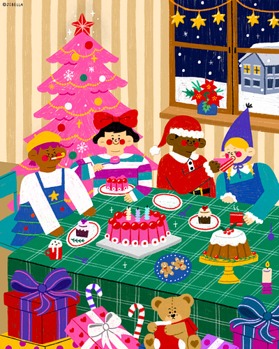 Christmas Dinner - Personal Works artwork childrensbook christmas digital art dinner friends illustration illustrator kidillustration kidlit