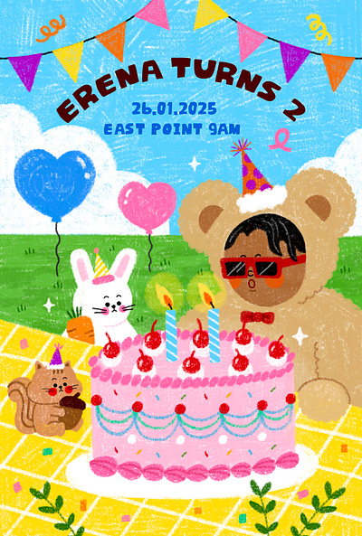 Illustration for a Birthday Invitation Card animal birthday birthdayparty childrensbook illustration illustrator invitationcard kidillustration kidlit party teddybear