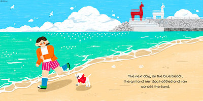 Spread illustration for The girl who went to Jeju island artwork beach childrensbook digitalart illustration illustrator jejuisland kidillustration kidlit sea