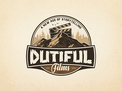 Dutiful Films Logo – A New Age of Storytelling artistic film branding bold typography logo branding cinematic logo design cinematic storytelling logo clapperboard logo custom movie logo film industry logo filmmaking logo design graphic design logo mountain logo movie production logo retro film logo retro vintage logo rustic film logo storytelling logo timeless logo design vintage film logo vintage logo