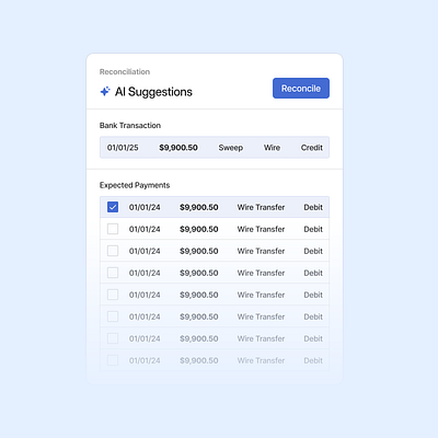 Payment Reconciliation fianance fintech modal payement saas ui ux