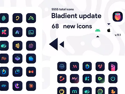 Bladient Glyphs v9.1 android apple bladient design glyphs iconpack icons ios logo package squarely theme update vectors