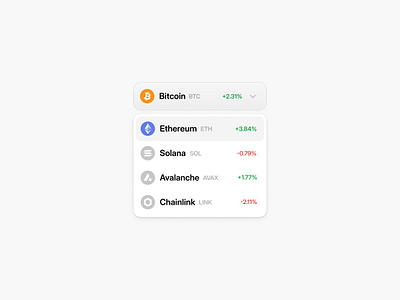 Token Selection Dropdown bitcoin blockchain chart coin crypto dashboard design dropdown finance illustration token user interface