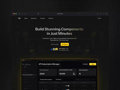 Landing Page | Made using Figr Identity clean components dark theme dark ui interface landing page landing page design landing page ui product design ui ui design user interface ux web web design webpage website