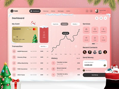 Financial Dashboard Design with Christmas Theme b2b christmas theme dashboard dashboard design data finance financial dashboard financial service fintech graphic design history illustration money money management saas transaction ui ux web design website