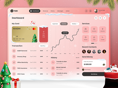 Financial Dashboard Design with Christmas Theme b2b christmas theme dashboard dashboard design data finance financial dashboard financial service fintech graphic design history illustration money money management saas transaction ui ux web design website