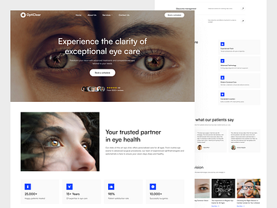 Eye Clinic Minimalist Landing Page Design clinic design eye landing landing page medical minimalist optical ui ui design uiux ux web design