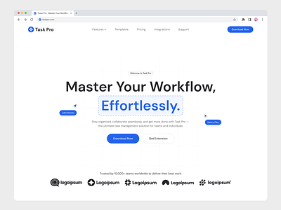 Task Pro - Hero Section Landing Page Design blue branding design hero section landing page minimalist project management saas ui ui design uiux ux web design