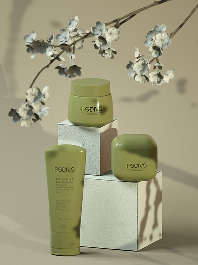 3D modeling and rendering for skincare brand 3d 3d design 3d mockup 3d modeling 3d rendering 3d visualization branding cinema 4d cosmetic products design graphic design maxon cinema 4d mockup octane render photorealistic rendering product design rendering skincare products visualization