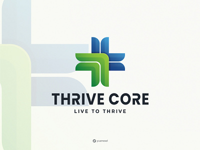 THRIVE CORE Creative Medical Logo Design abstract branding colorful creative cross doctor gradient graphic design healthcare hospital icon logo design logomark logotype medical cross modern simple thrive visual identity