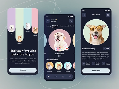 Pet Adoption App animal adoptions animal care animallovers charity designer dog dribbble ecommerce ios app mobile app pet care pet shop pet store petrescue puppy ui kits ui ux design