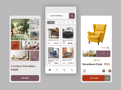 E-Commerce Furniture app UI adobe xd app clean layout design e commerce elegant figma front end development furniture interaction design lunacy minimalistic prototyping ui ui design ux ux design