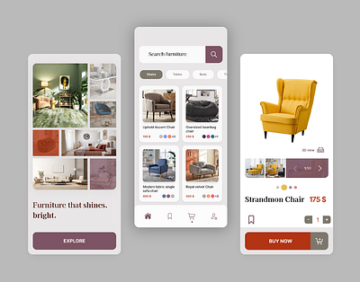 E-Commerce Furniture app UI adobe xd app clean layout design e commerce elegant figma front end development furniture interaction design lunacy minimalistic prototyping ui ui design ux ux design
