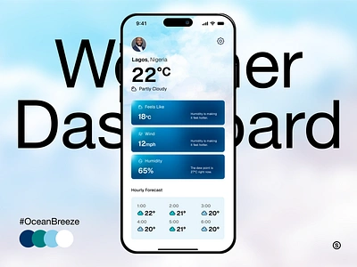 Weather Dashboard: Ocean Breeze Color Palette" appdesign cleandesign dailyui designinspiration designportfolio designsystem digitaldesign interfacedesign iosdesign minimalistui mobiledesign mobileui productdesign uidesign uiux userexperience userinterface uxdesign weatherapp