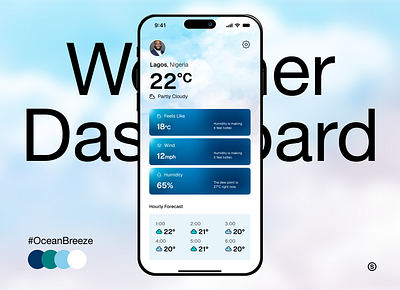 Weather Dashboard: Ocean Breeze Color Palette" appdesign cleandesign dailyui designinspiration designportfolio designsystem digitaldesign interfacedesign iosdesign minimalistui mobiledesign mobileui productdesign uidesign uiux userexperience userinterface uxdesign weatherapp