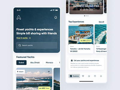 Explore Page for a Yacht Booking App animation figma ios app mobile product design ui