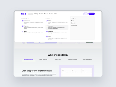 Menu redesign action menu clean design figma header landing page menu navigation saas submenu ui website white