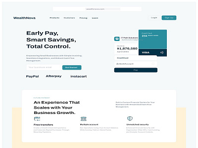 WealthNova - Fintech Landing Page Design banking credit card ewallet finance fintech fintech landing page landing page landing page design online payment payment saas saas website ui ui design ux ux design wallet wealthnova web design website