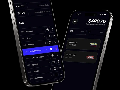 Playing Card List 2025 app collecting dashboard design list minimal pokemon trend ui ux wallet