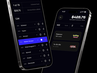 Playing Card List 2025 app collecting dashboard design list minimal pokemon trend ui ux wallet
