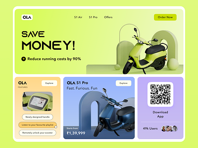 OLA Electric Bike Website Bento Design bento design bike accessories clean ui design dribbble e bike e commerce electric bike figma landing page minimal design ola ola electric bike product showcase ui uidesign uiux ux research vehicle website design