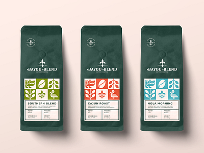 BAYOU BLEND coffee pouch adobe branding coffee graphic design illustration illustrator logo louisiana mockup packaging