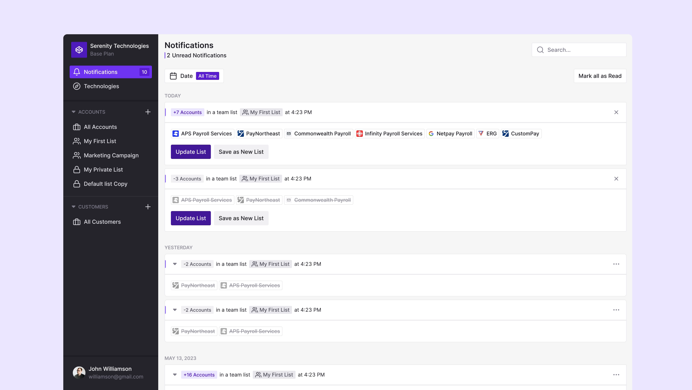 Example of Notification Design for a Data Management SaaS