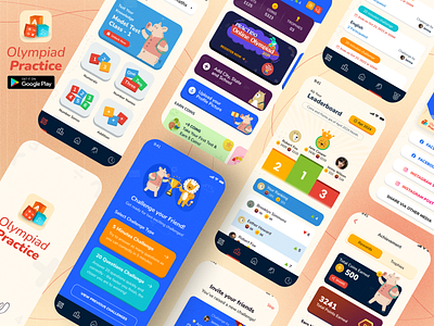 Practido: Olympiad Practice branding design education elearning illustration kids app kids learning mobile mobile app design ui