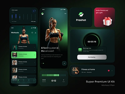 Proshot-workout app app app design design fasting fitness gym health ui uikit ux workout workoutapp