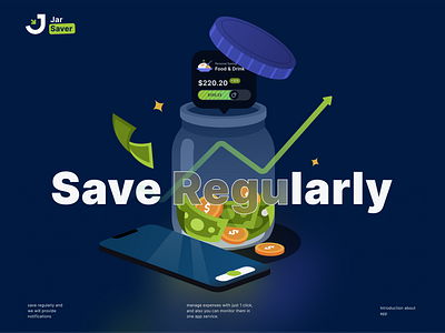 Jar Saver - Finance app benefits branding coin expence finance app glow goals growth illustration jar jar saver logo money money illustration money saver nurdiansyah saving saving app savings ui