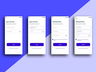 App UI Design, Log In & Sign In Screens app design branding design log in page log in screen mobile app design sign up page sign up screen stock exchange app stock market app trading app ui uiux ux uxui