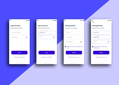 App UI Design, Log In & Sign In Screens app design branding design log in page log in screen mobile app design sign up page sign up screen stock exchange app stock market app trading app ui uiux ux uxui