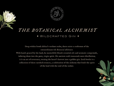 The Botanical Alchemist - Gin Label alochol bottle brand narrative branding cocktail design gin graphic design label packaging product wildcrafted