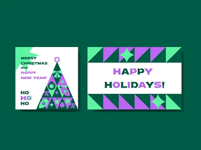 Happy Holidays Vector Geometric Cards banner card christmas design fir tree flat flyer geometric geometry happy holiday illustration neo newyear postcards square star trendy triangle vector