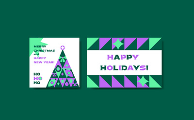 Happy Holidays Vector Geometric Cards banner card christmas design fir tree flat flyer geometric geometry happy holiday illustration neo newyear postcards square star trendy triangle vector