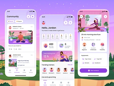 Gradient Illustration Meditation Mobile App 🍃 app avatar card figma game gamification gradient health home screen illustration meditation mental mobile app pandi popular post streak tag ui design wellness