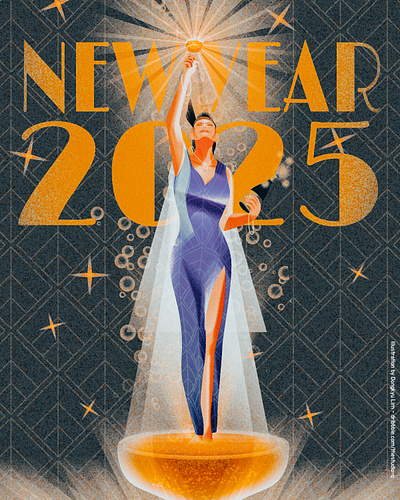 Happy New Year 2025 1920s 2025 art deco champagne goddess illustration new year vintage