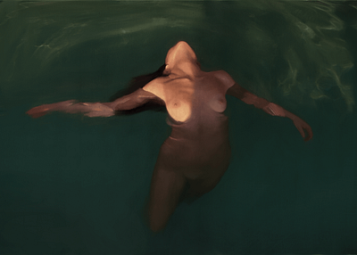 Floating in Silence 2d art art director artistic nude atmospheric art digital art digital drawing female figure figure study minimalist composition moody palette painting photoshop realism visual poetry