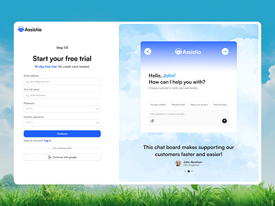 Create Account Page - Assistio ai saas aichatbot artificial intelligence automation cleandesign createaccount minimalui registration saas sign in signup ui ui ux uxdesign webdesign