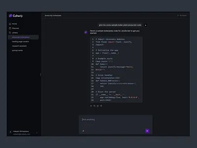 AI chat code generation - Cohezly ui