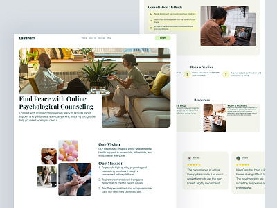 CalmPath - Online Counseling for a Healthier Mind call calm conseling health landing landingpage mental people psycology ui user ux video web website