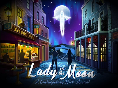 Lady in the Moon ✨ illustration ladyinthemoon landscape moon music musical nature prokopenko pub rock rockmusical story