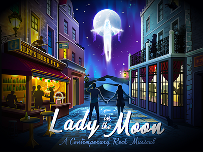 Lady in the Moon ✨ illustration ladyinthemoon landscape moon music musical nature prokopenko pub rock rockmusical story