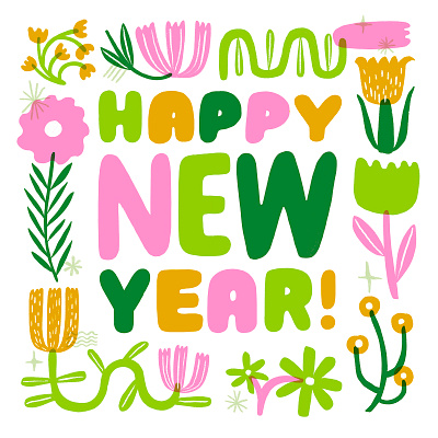 Happy New Year Lettering florals flowers hand lettering happy new year illustration lettering