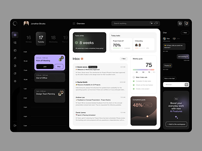 Project Management Dashboard app calendar chat clean dashboard inbox interface stats ui ux web