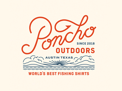 Poncho Outdoors austin branding fishing hook illustration lockup logo merch modern script texas typography