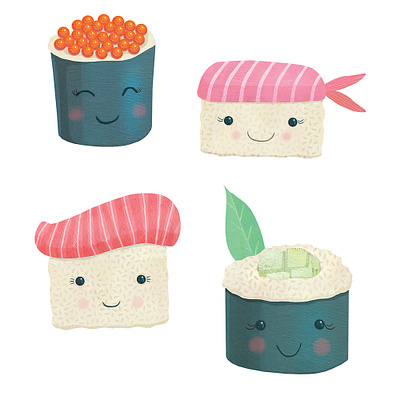 Happy Sushi – Packaging for Milledeux childrens book illustration childrens books childrens illustration food illustration illustration kidlitart sushi whimsical whimsical food illustration