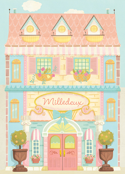 Milledeux (children’s fashion brand) packaging design architectural illustration branding childrens book illustration childrens illustration feminine illustration packaging illustration surface design whimsical